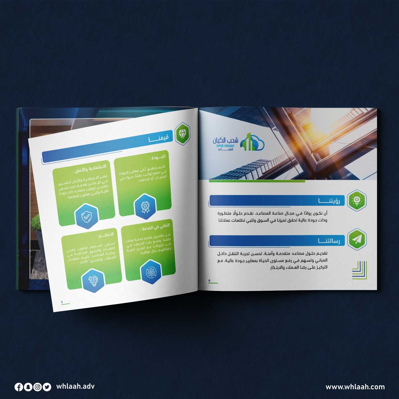 تصميم الملف التعريفي لمؤسسة سحب الكيان للمصاعد